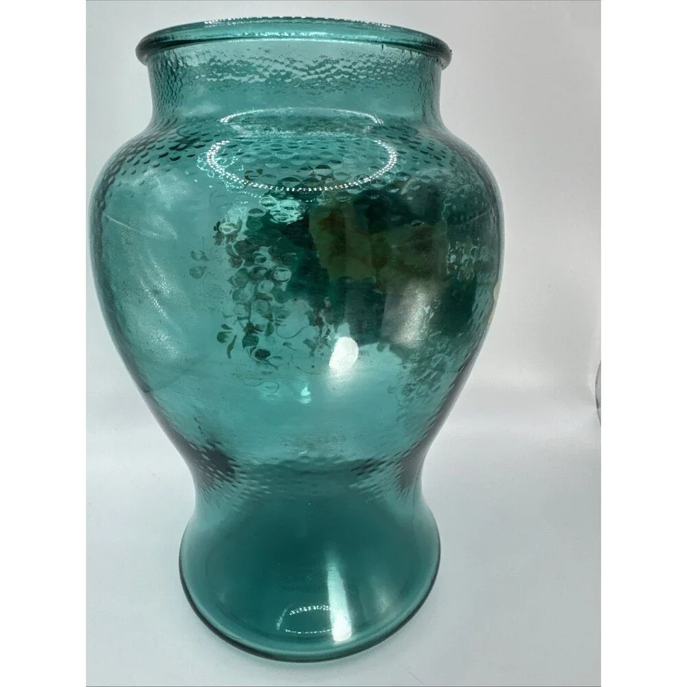 Vintage Hand Painted  Pink Floral On Teal Vase Signed Edwards 9x6.5” Cottagecore